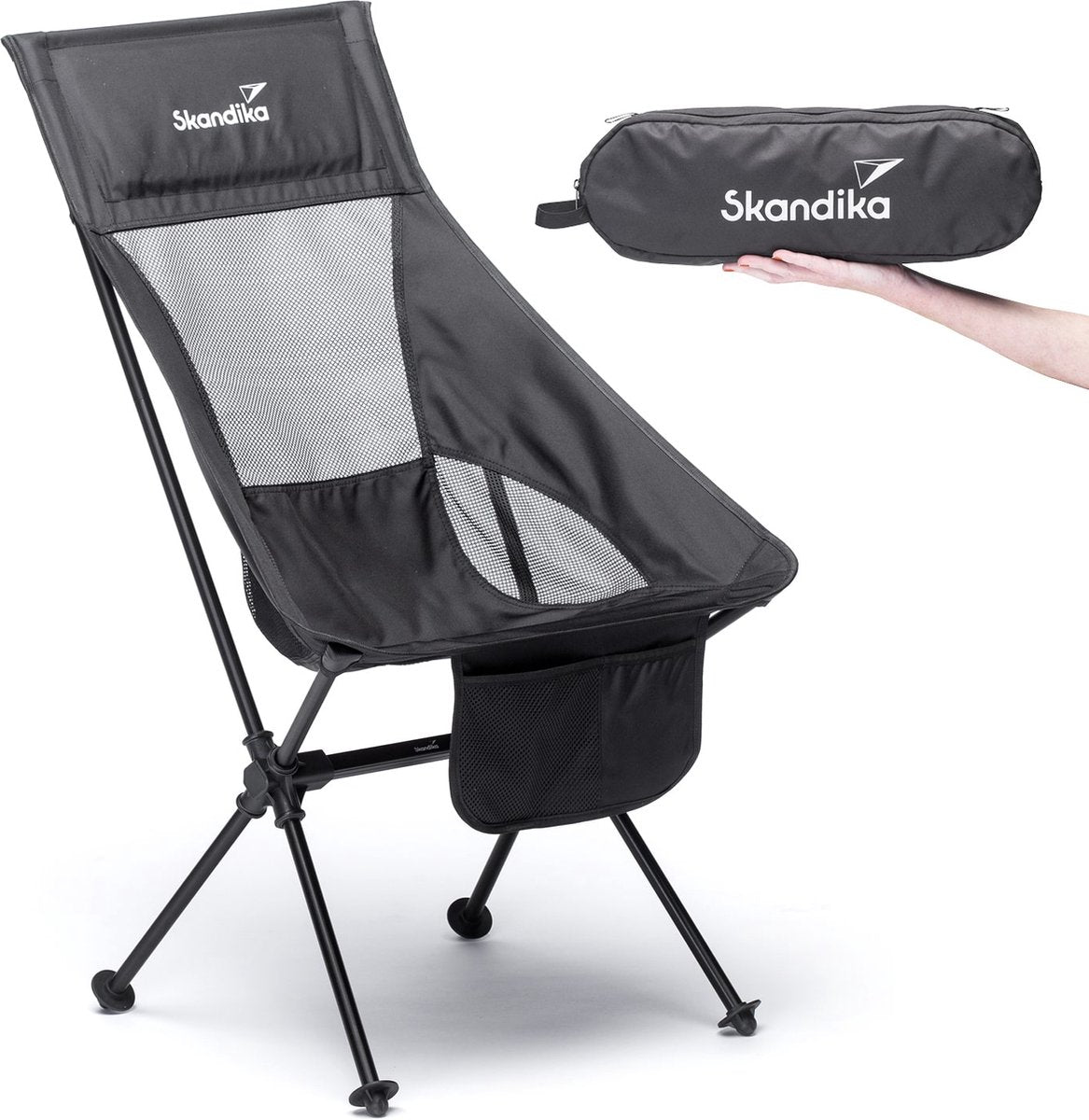  Skandika Campingstoel Compact – Campingstoelen - Campingstoel Tot 150 Kg Belastbaar - Kampeerstoel, Visstoel, Kleine Pakmaat, Opvouwbaar, Stabiel, Licht, Comfortabel Gepolsterd – Draagtas Meegeleverd - Vouwstoel – Zwart
