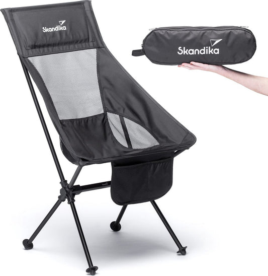  Skandika Campingstoel Compact – Campingstoelen - Campingstoel Tot 150 Kg Belastbaar - Kampeerstoel, Visstoel, Kleine Pakmaat, Opvouwbaar, Stabiel, Licht, Comfortabel Gepolsterd – Draagtas Meegeleverd - Vouwstoel – Zwart
