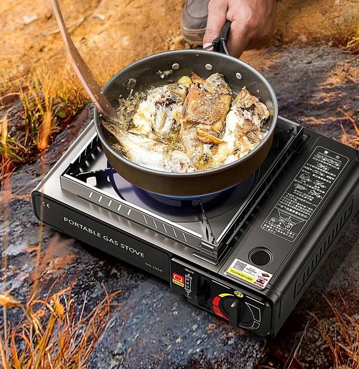  IBright Draagbare Camping Kooktoestel - Gasbrander - 1 Pits Gaspit - Elektrische Ontsteking - 2900 Watt - Met Koffer - Zwart