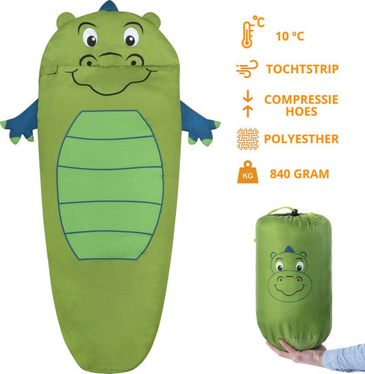 Dutch Mountains Kinderslaapzak Nijlpaard - 170 X 70cm Polyester - Zacht Lichtgewicht – Opberghoes