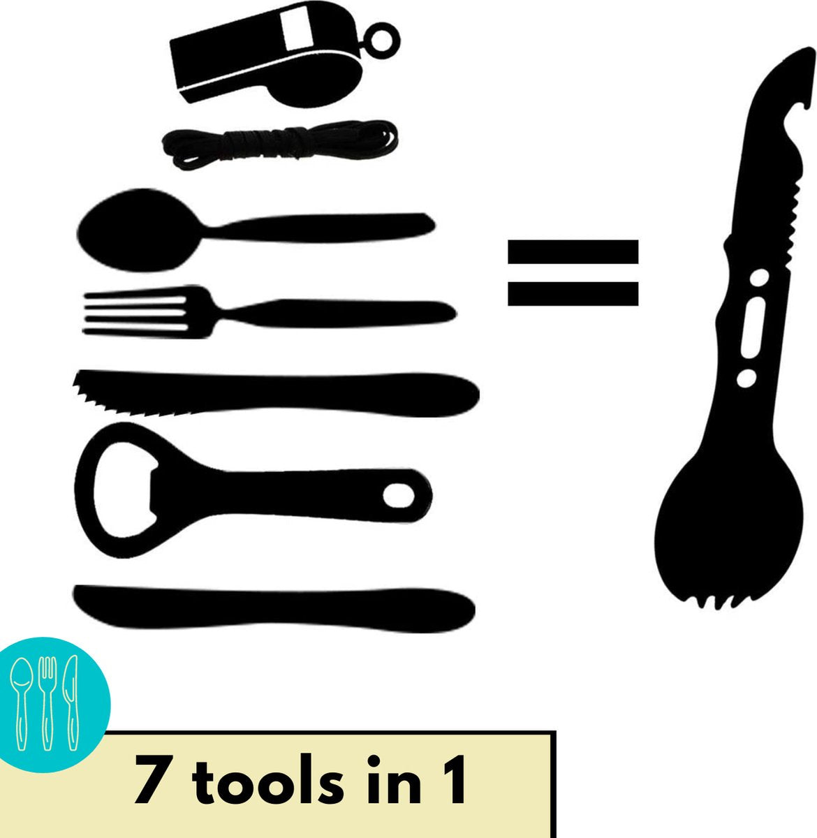  Lynnz® Spork 7 In 1 - Camping Bestek - Campingbestek - Campingservies - Reisbestek - Bestek To Go - Jachtmes - Rambomes