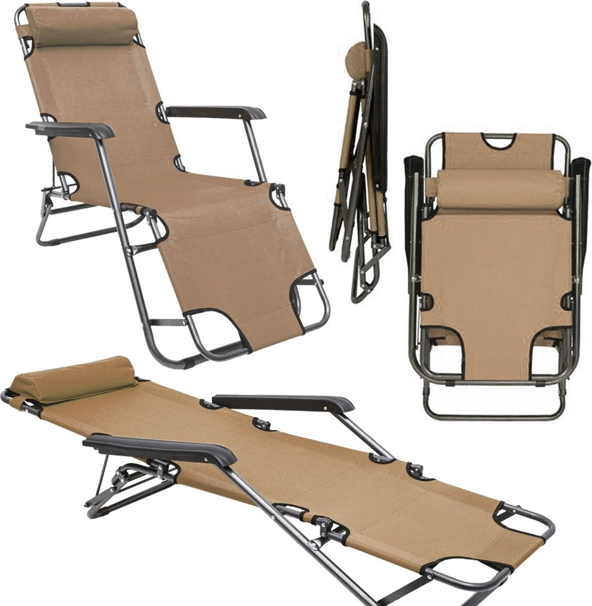  Ligstoel Opvouwbaar 155x60cm - Lichte Ligbed Relaxstoel Tuinstoel Campingstoel Strandstoel