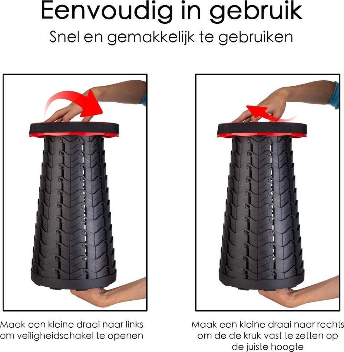  Kampeerkruk - Uitschuifbare Kruk - Rood/Zwart- Tot 120 Kg - Travel Stool - Opvouwbare Campingkruk - Inklapbaar Krukje - Telescopische Kruk - Camping - Outdoor