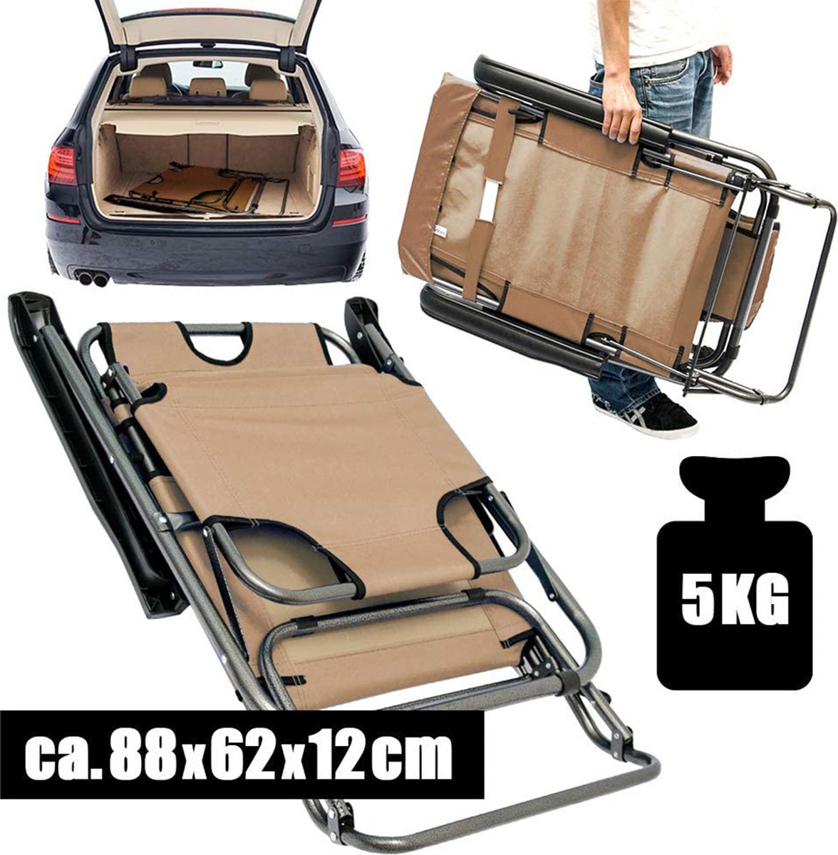  Ligstoel Opvouwbaar 155x60cm - Lichte Ligbed Relaxstoel Tuinstoel Campingstoel Strandstoel