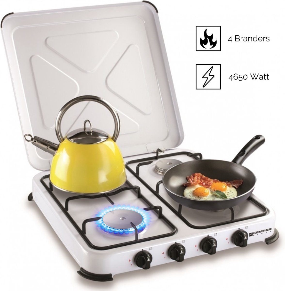  Kemper Gas Kooktoestel - Campingkooktoestel - Set Met 4 Branders - Gas - 4650W