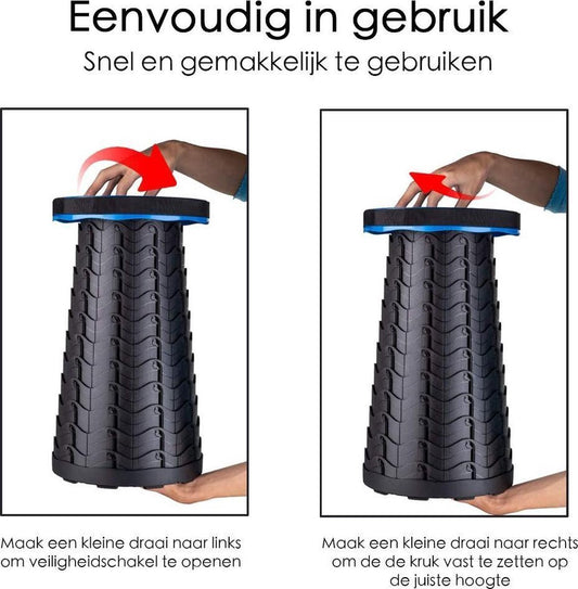  Kampeerkruk - Uitschuifbare Kruk - Military / Groen - Tot 120 Kg - Travel Stool - INCLUSIEF OPBERGZAK - Opvouwbare Campingkruk - Inklapbaar Krukje - Telescopische Kruk - Camping - Outdoor