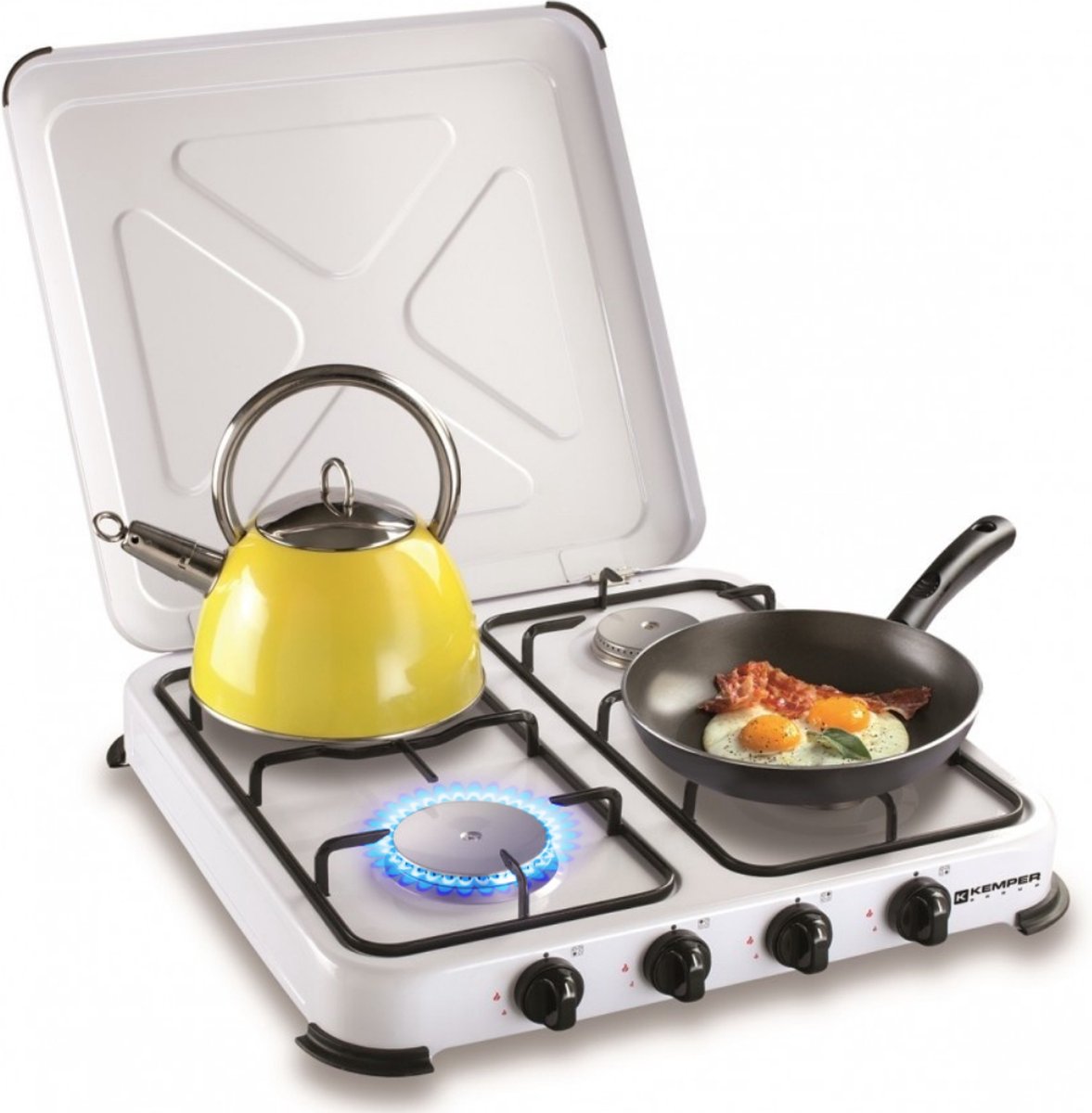 Kemper Gaskooktoestel Set – Campingset – Campingkookset – INCLUSIEF Installatiesetje – TOT 4 RVS Branders