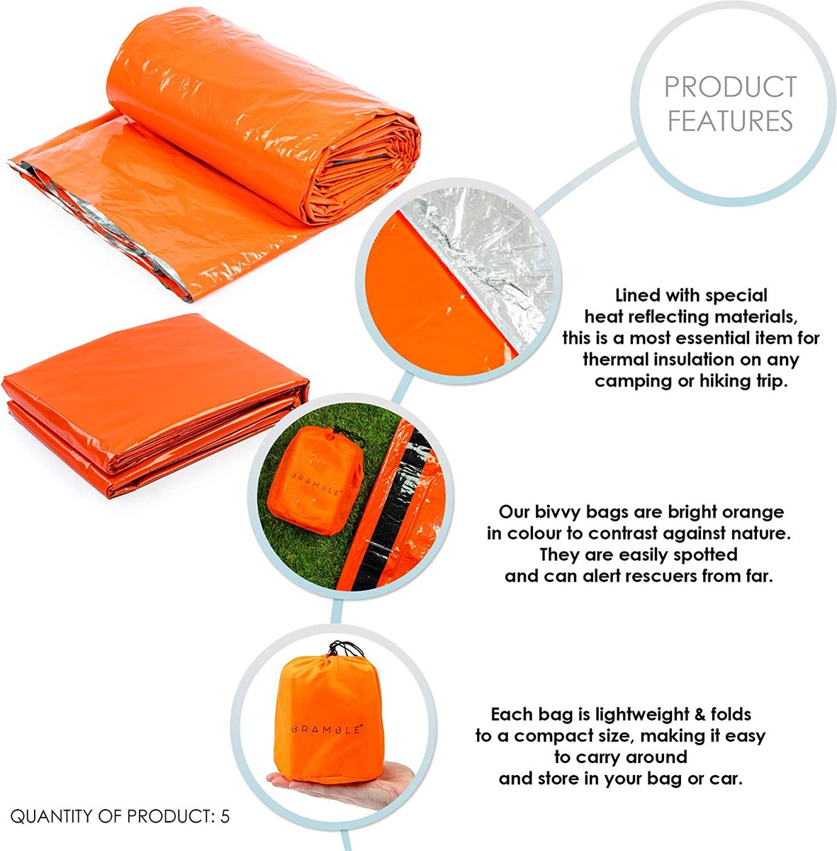  Bramble Noodslaapzak 213 X 91 Cm Polyetheen Oranje 5 Stuks