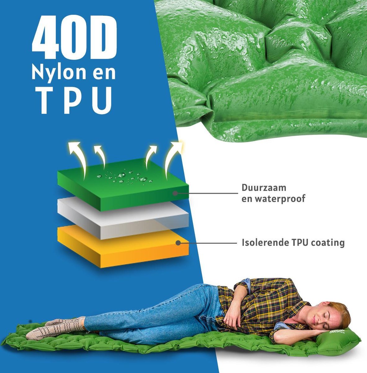  TRVLMORE Slaapmat - Zelfopblazend - 1 Persoons - Ingebouwde Pomp En Kussen - Groen
