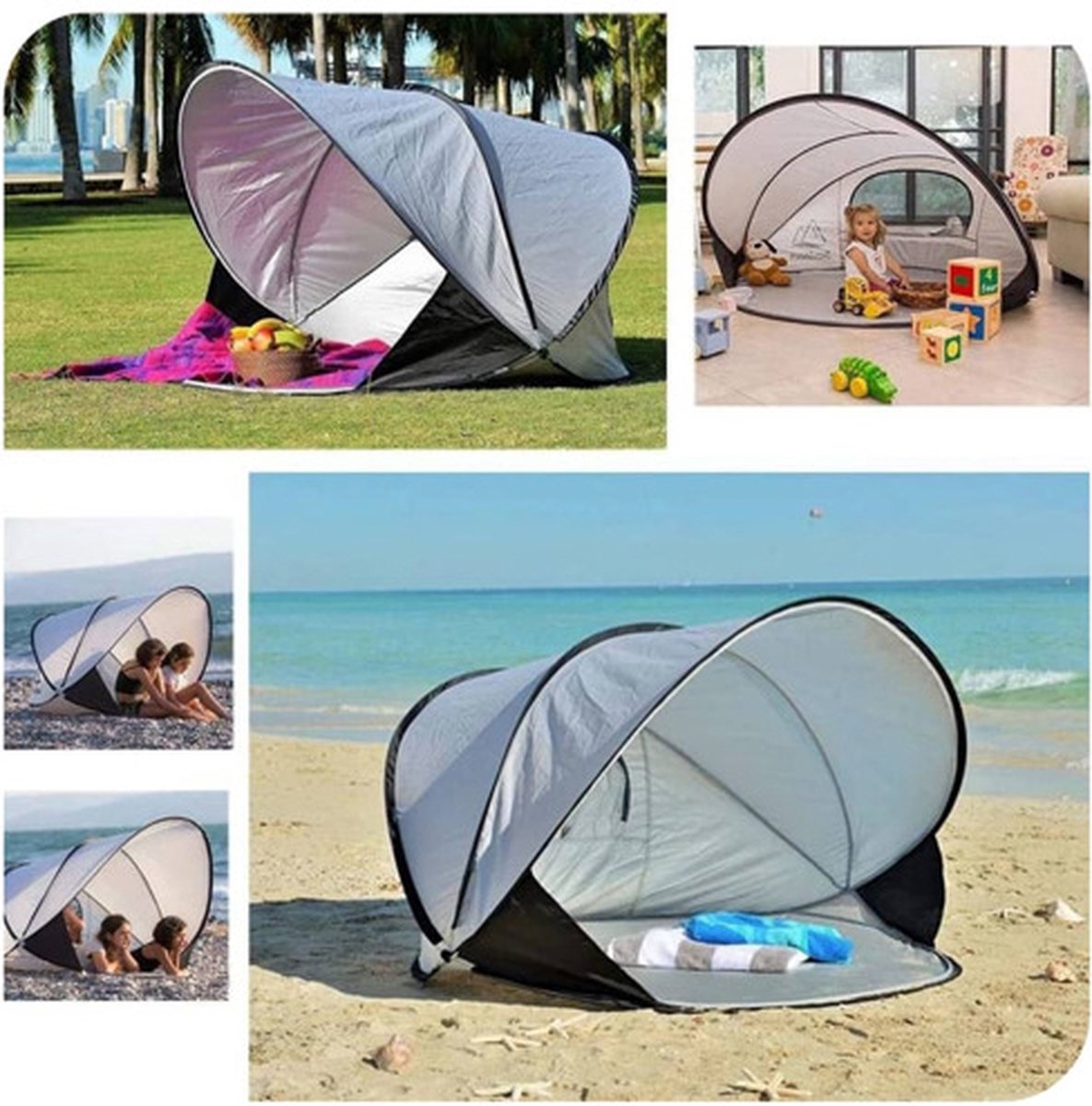  Deryan Luxe Pop Up Strandtent XXL - Anti-UV 50+ - Zilver
