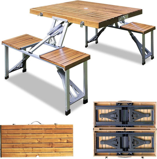 Merkloos Deuba Picknicktafel Campingtafel - Opvouwbaar Voor 4 Personen - Hout En Aluminium