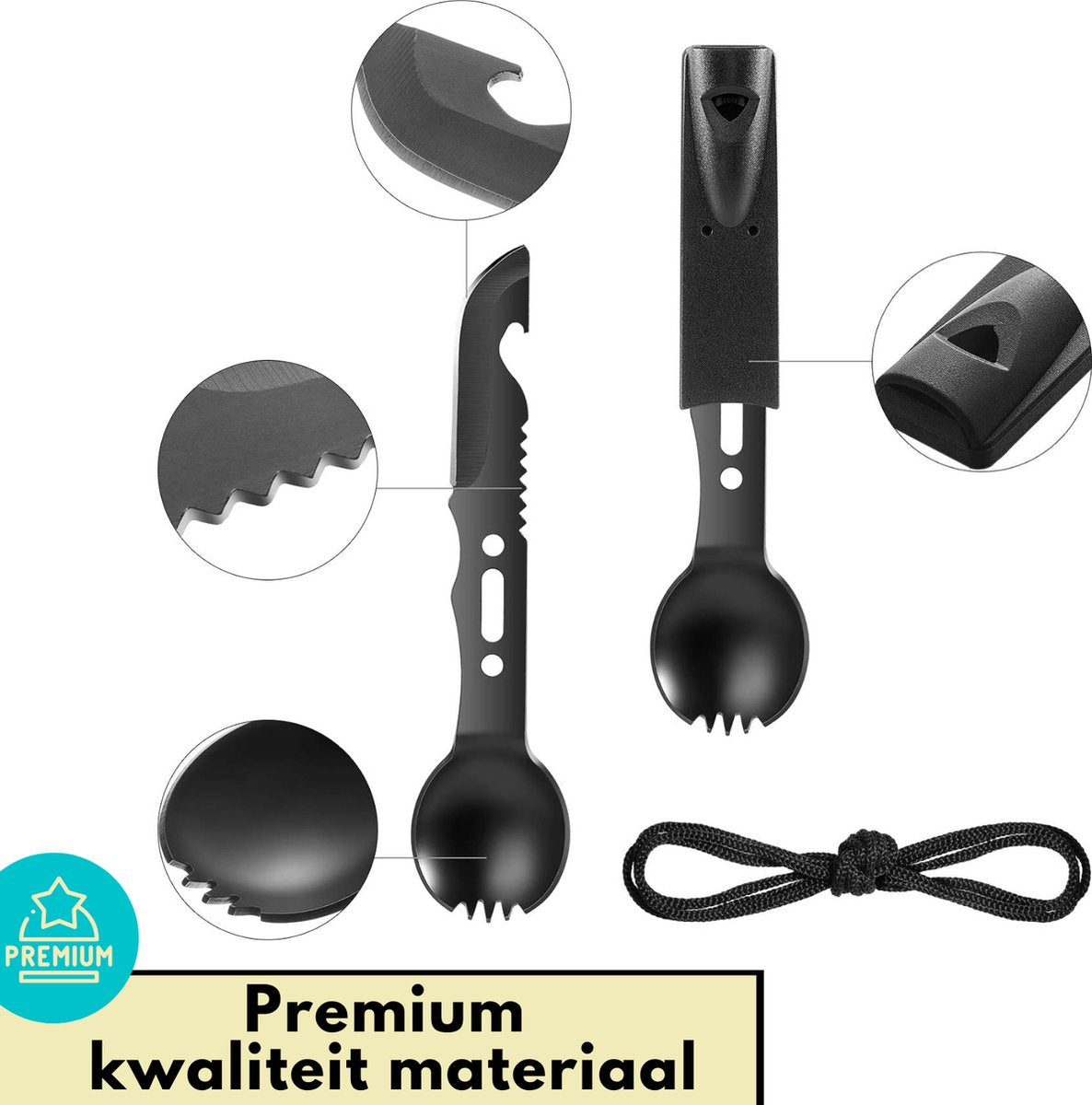  Lynnz® Spork 7 In 1 - Camping Bestek - Campingbestek - Campingservies - Reisbestek - Bestek To Go - Jachtmes - Rambomes