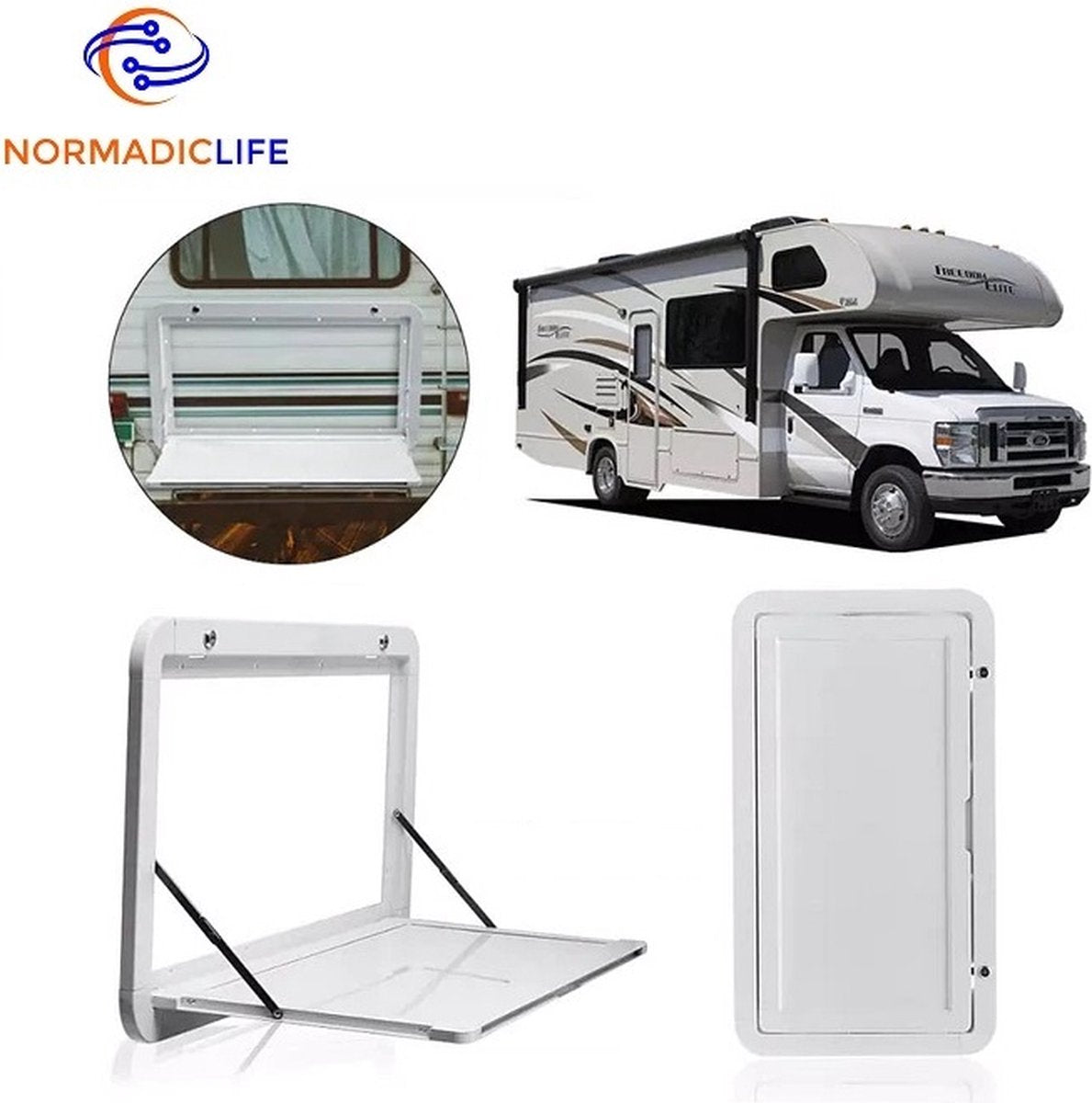 Merkloos NormadicLife® - Outdoor – Opklapbare Tafel - Eettafel – Tafel Voor Buitenkeuken - Caravan – Camper – Picknicktafel - Ingebouwd Ledlicht – Wit