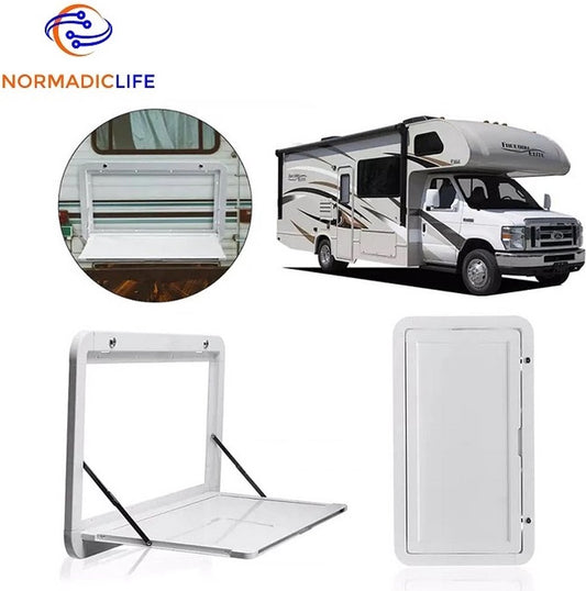 Merkloos NormadicLife® - Outdoor – Opklapbare Tafel - Eettafel – Tafel Voor Buitenkeuken - Caravan – Camper – Picknicktafel - Ingebouwd Ledlicht – Wit