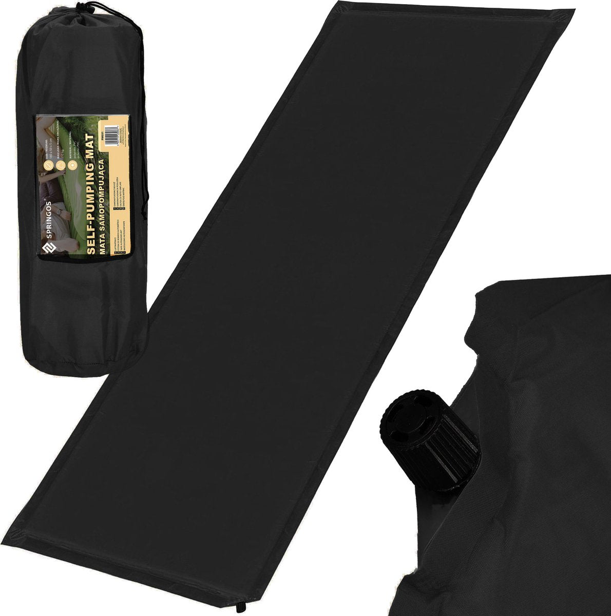  Springos Slaapmat | Zelfopblazend | 180 Cm | Inclusief Hoes | Zwart