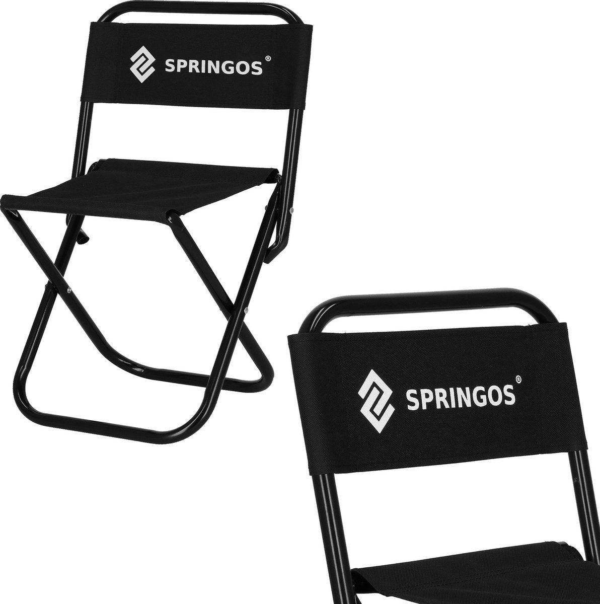  Springos Campingstoel | Kampeerstoel | Vouwstoel | Klapstoel | Zwart
