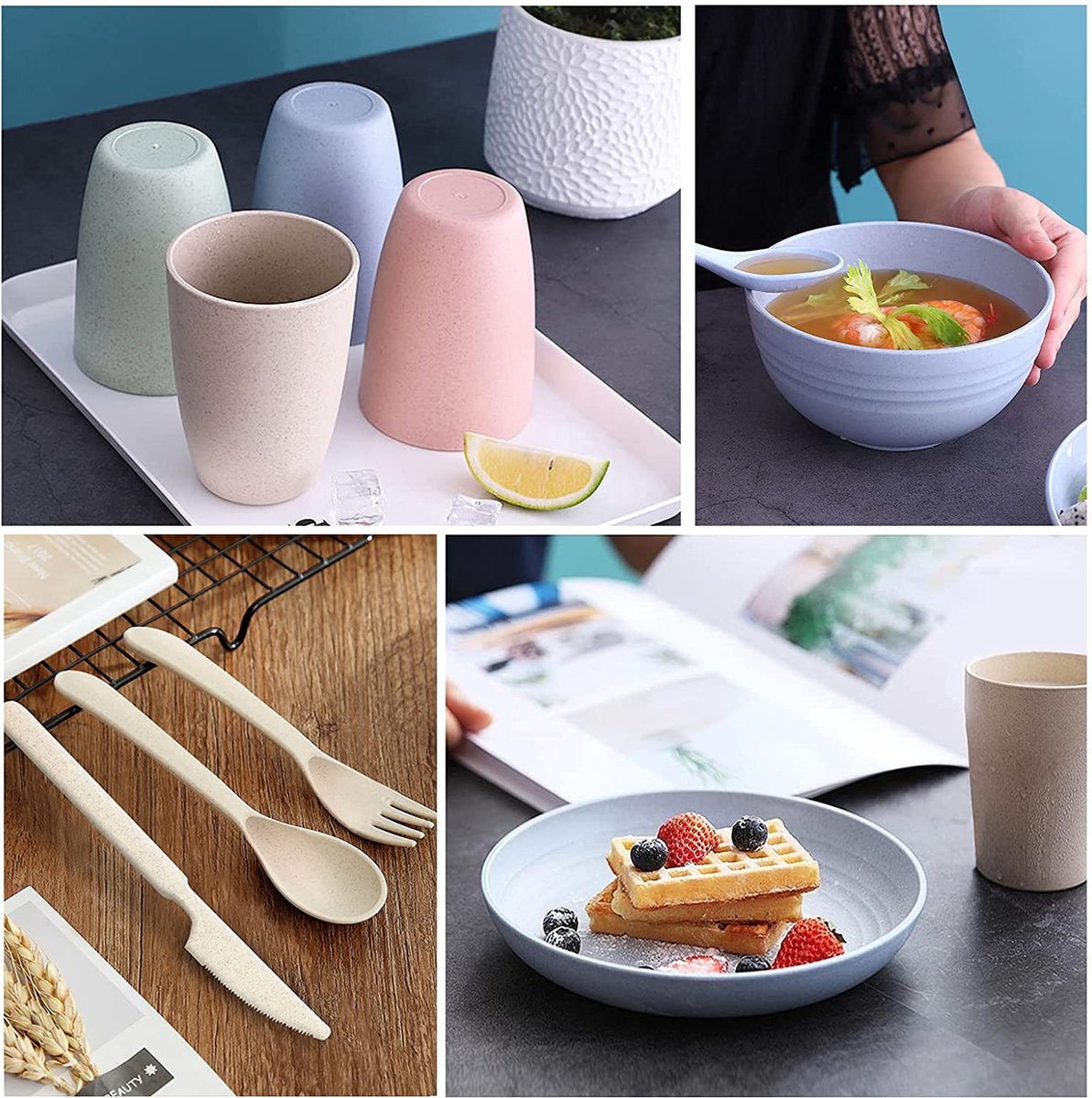 Merkloos Camping Tuin Servies 25 Delig - Modern BBQ Servies Voor 4 Pers, Leuk Cadeautip Met 2 Extra Bordjes