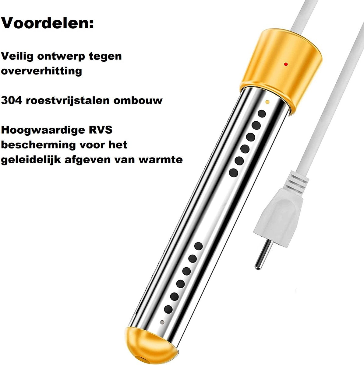  Dompelaar 2000W Incl. Thermometer &amp; Staalspons - Reisdompelaar - Emmerdompelaar - Waterkoker - Camping - Kamperen - Outdoor