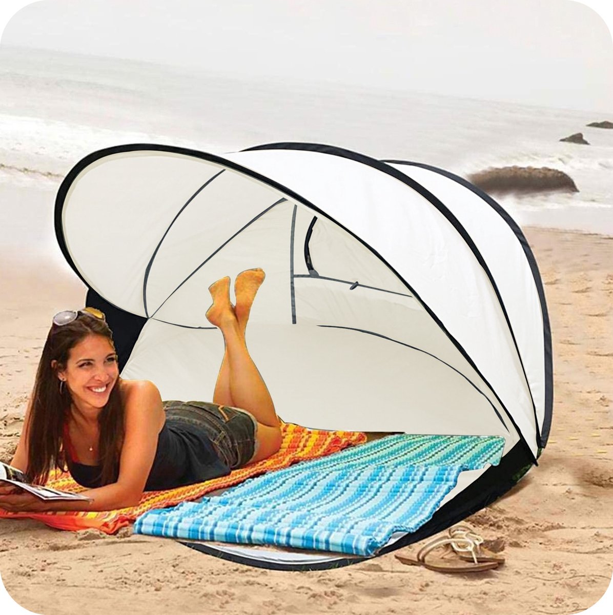  Deryan Luxe Pop Up Strandtent XXL - Anti-UV 50+ - Cream