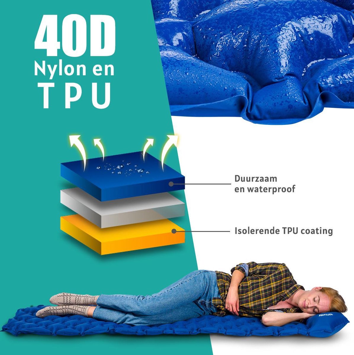  TRVLMORE Slaapmat - Zelfopblazend - 1 Persoons - Ingebouwde Pomp En Kussen - Blauw