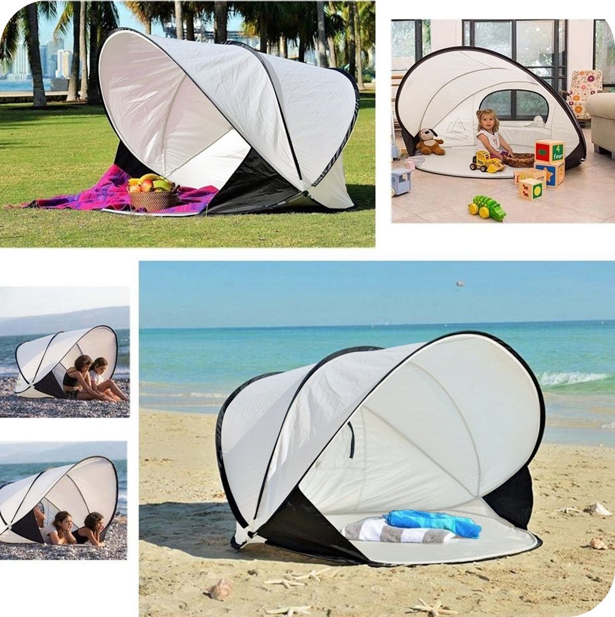  Deryan Luxe Pop Up Strandtent XXL - Anti-UV 50+ - Cream