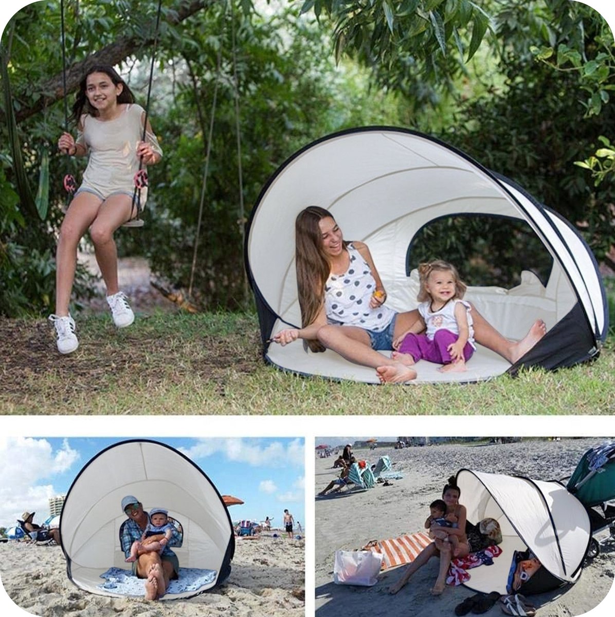 Deryan Luxe Pop Up Strandtent XXL - Anti-UV 50+ - Cream