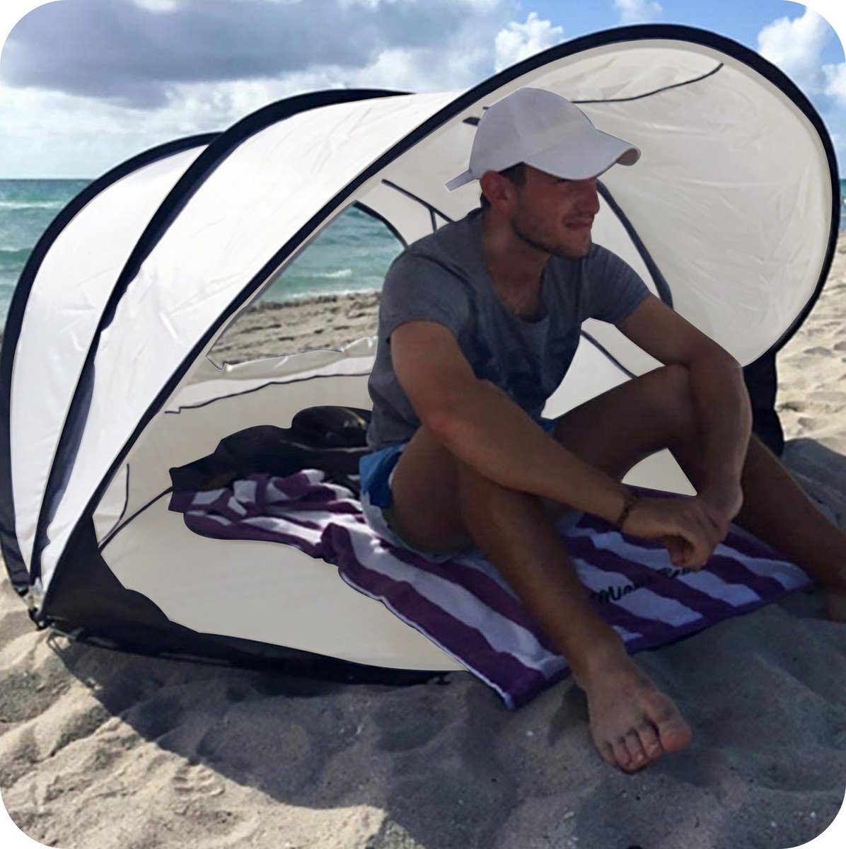 Deryan Luxe Pop Up Strandtent XXL - Anti-UV 50+ - Cream