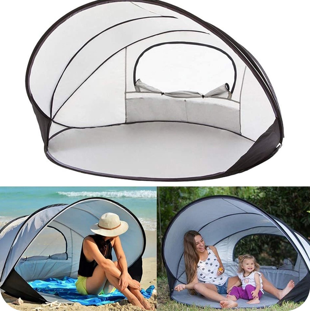  Deryan Luxe Pop Up Strandtent XXL - Anti-UV 50+ - Zilver