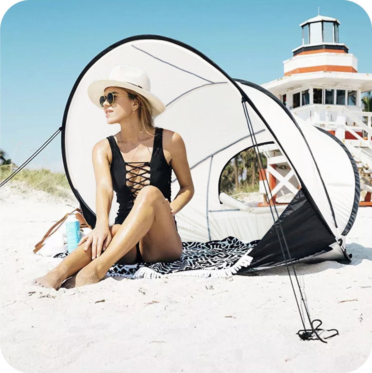  Deryan Luxe Pop Up Strandtent XXL - Anti-UV 50+ - Cream