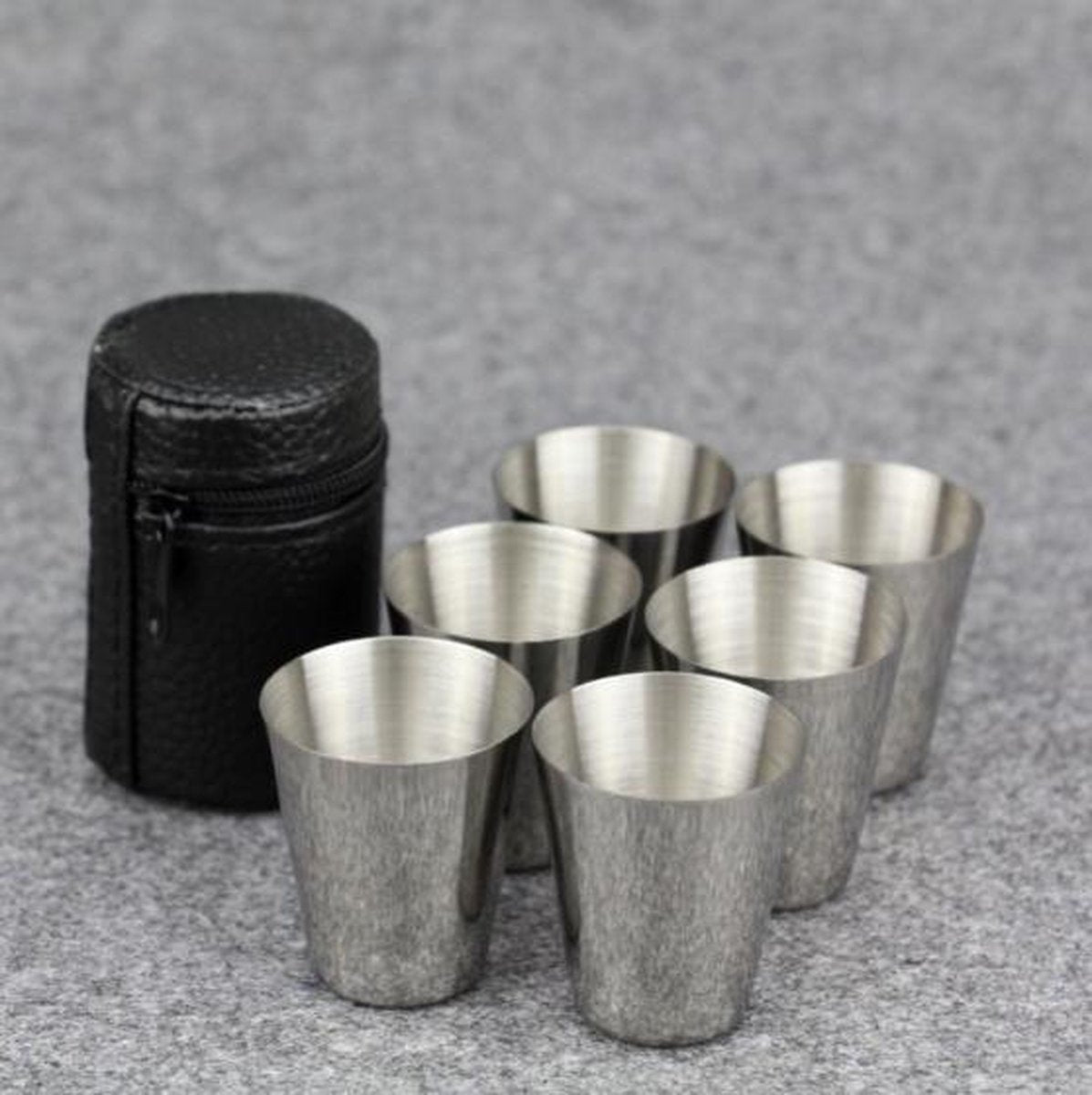 6x Rvs Shot Bekertjes - Borrelglaasjes - Thee/ Koffie Beker - Shotjes Met Leren Case - Bekers 30 ML