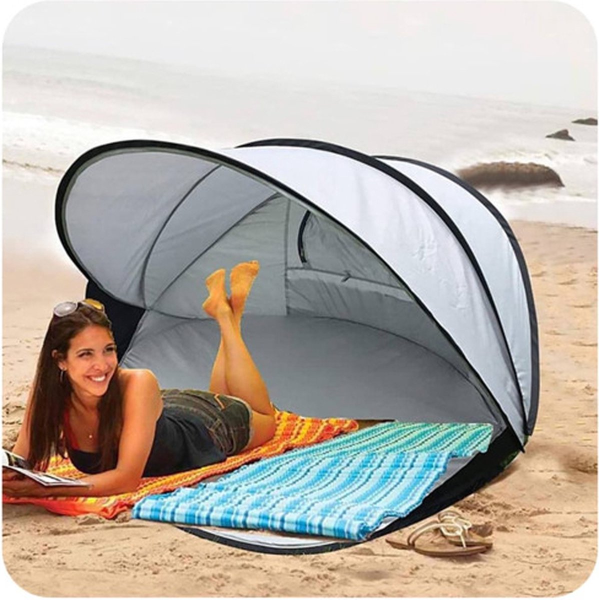  Deryan Luxe Pop Up Strandtent XXL - Anti-UV 50+ - Zilver