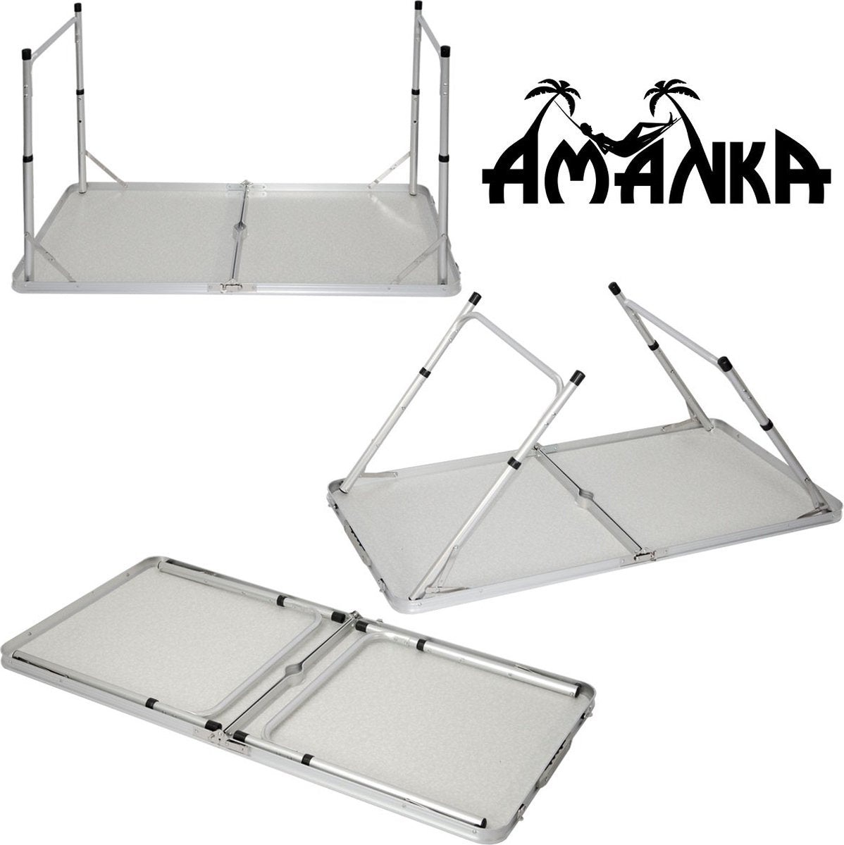  Aluminium Kampeertafel 120x60cm - Campingtafel Inklapbaar - 3-voudig Verstelbare Vouwtafel Antraciet