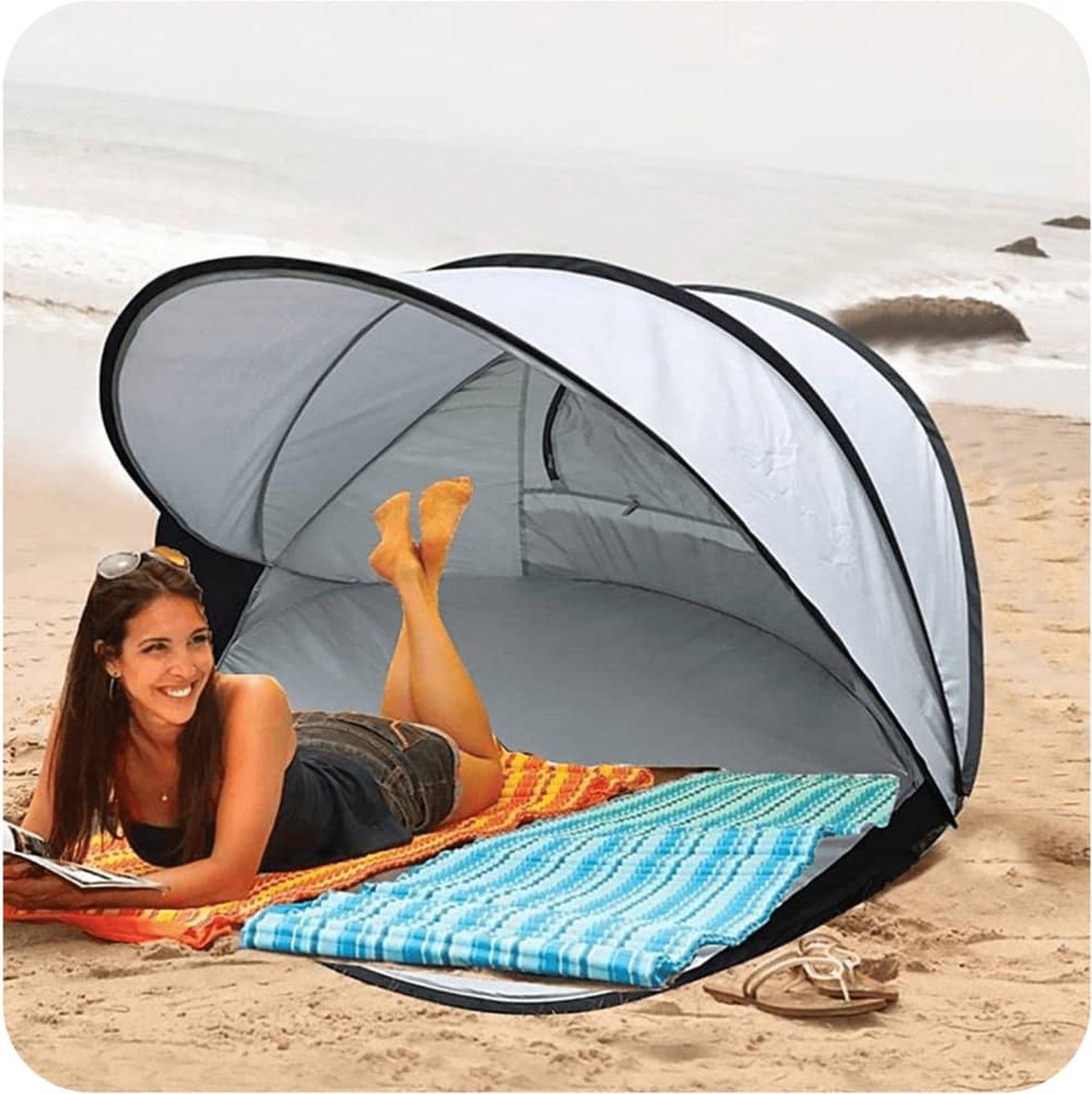  Deryan Luxe Pop Up Strandtent XXL - Anti-UV 50+ - Zilver