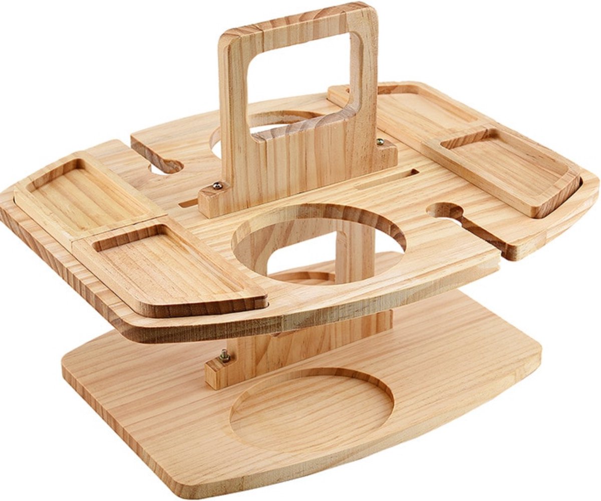 Merkloos Houten Outdoor Wijntafel Draagbare Houten Picknicktafel Mini Campingtafels Met Wijnglas Houder Voor Tuin Outdoor Camping Picknick Strand - Plataan Hout - Wijn