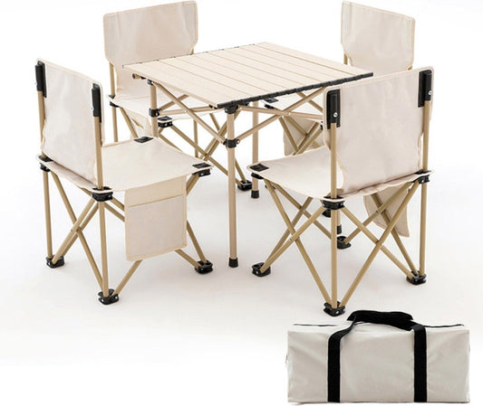 Merkloos Camping Tafel Met Stoelen - Inklapbaar - Camping Set - Kamperen - Outdoor - Lichtgewicht