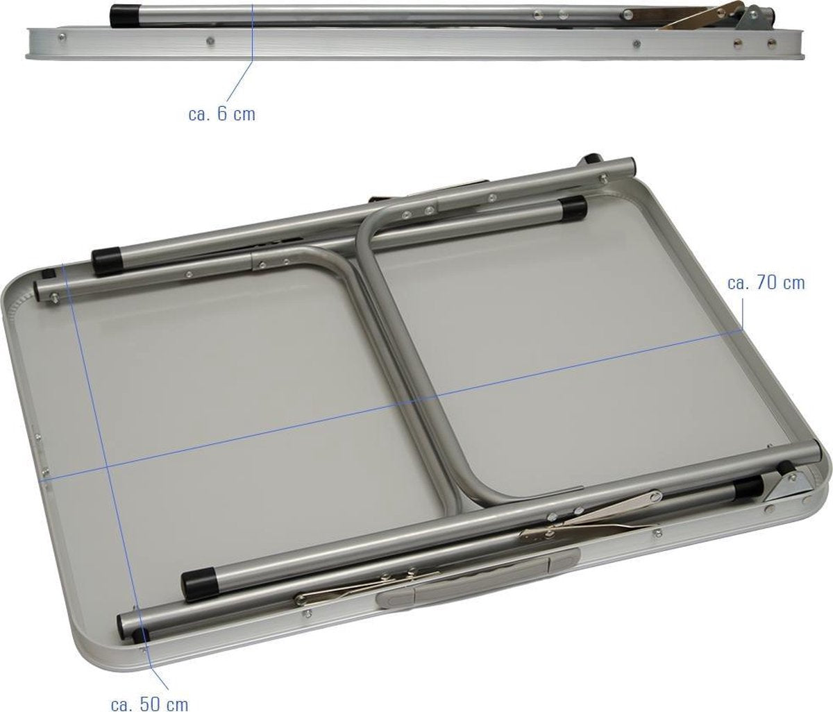  Alu Campingtafel 70x55cm - Inklapbbar Kampeertafel - Picknicktafel Licht Vouwtafel Klaptafel Grijs