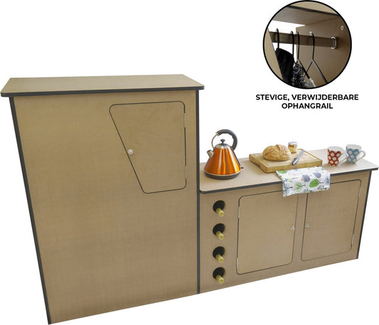  Camper Keuken MDF - Linkerkant EU - Inclusief Kledingstang + Wijnrek - Onbewerkt - Inbouw Kasten Inrichting Kampeerauto Caravan