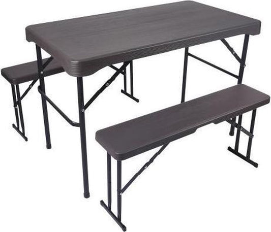  Rijoka Campingtafel Met Banken - Houtlook | Inklapbare Picknickset 108 X 60cm