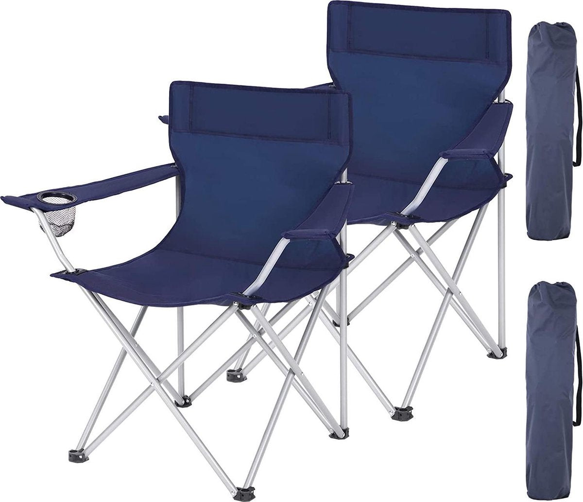  Set Van 2 Opvouwbare Campingstoelen, Klapstoelen Voor Buiten, Comfortabel, Met Armleuningen En Bekerhouders, Stabiel Frame, Draagvermogen 120 Kg - Blauw