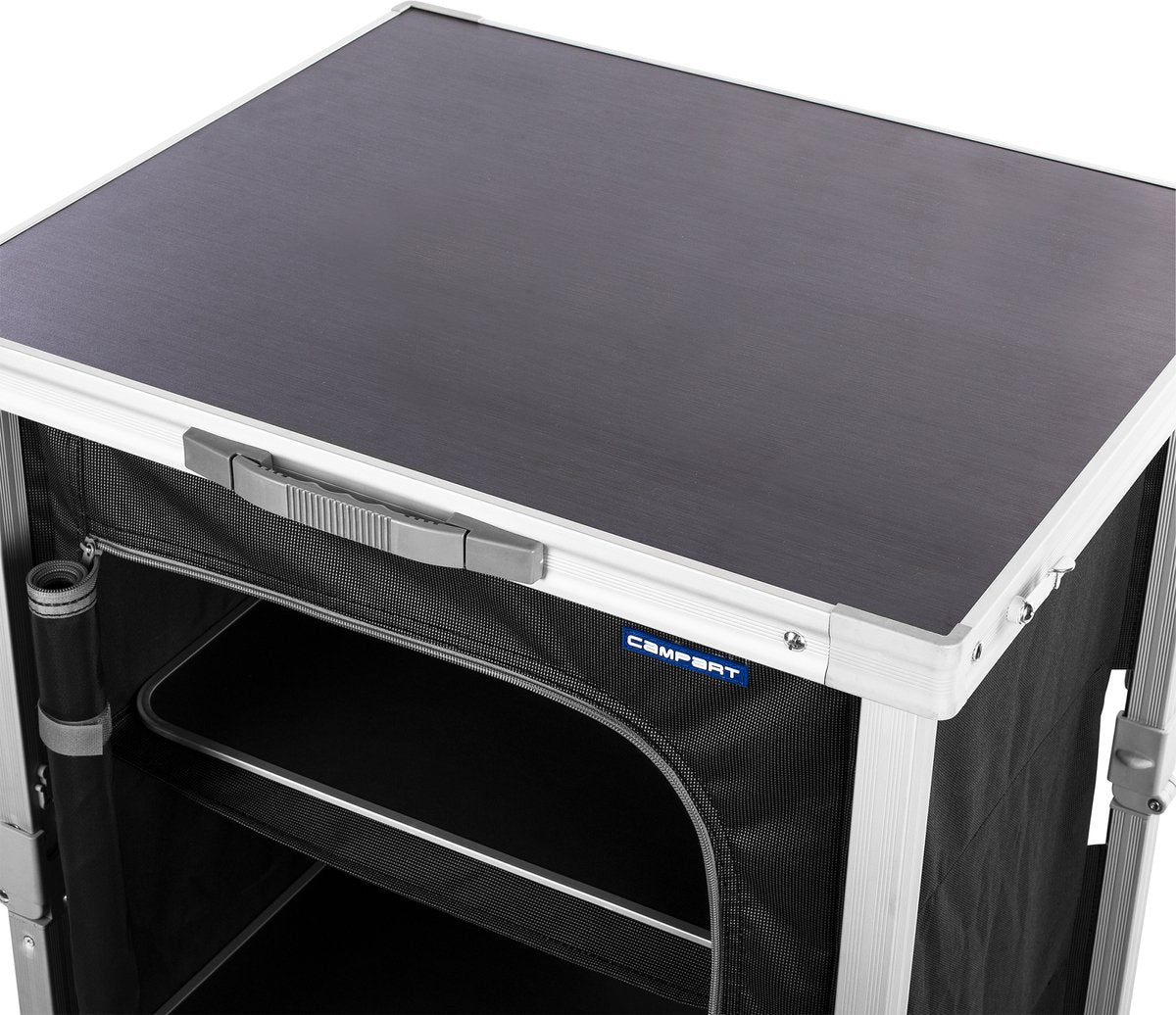  Campart Campingkast CU-0724 – Opvouwbaar En Verstelbaar - 4 Verstelbare Poten - 3 Lagen - Aluminium Frame - Grijs