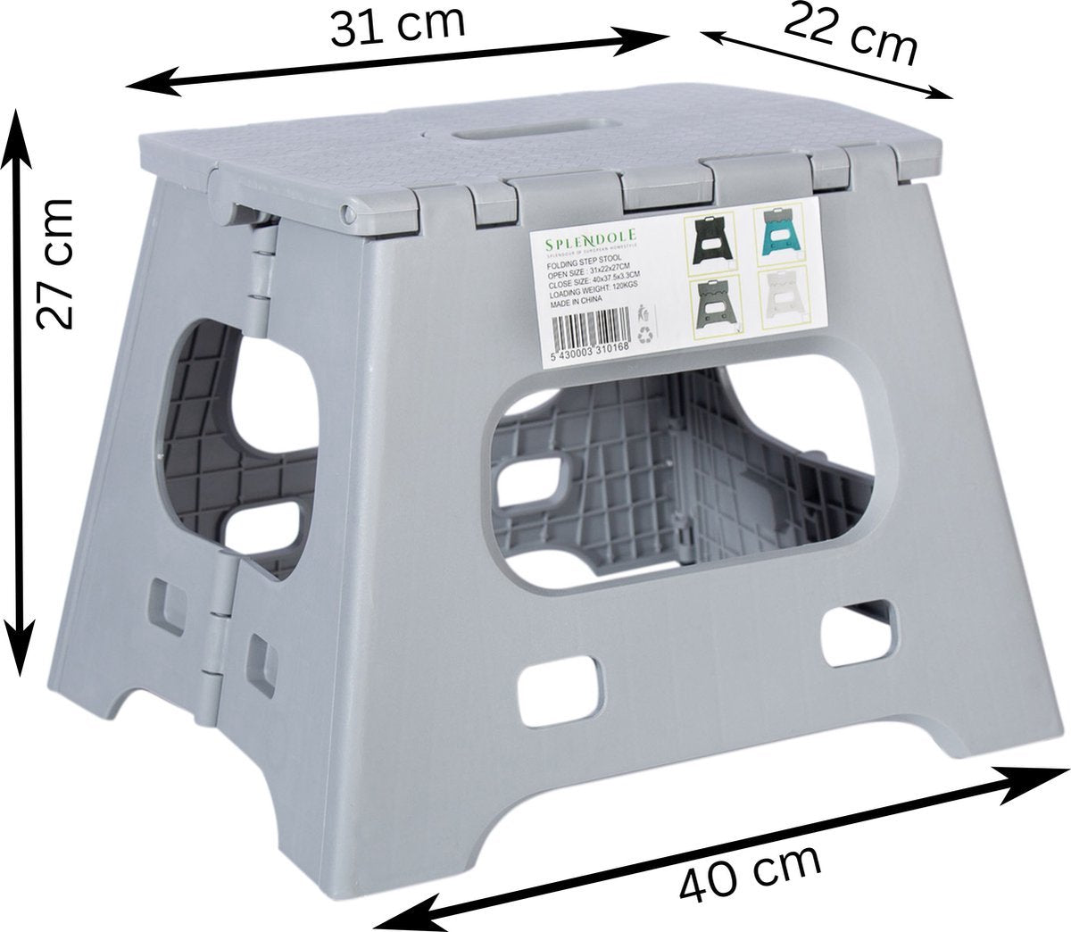  Splendole Opstapje Inklapbaar Caravanopstapje - Opvouwbaar - 120 Kg - 27 Cm Krukje Grijs