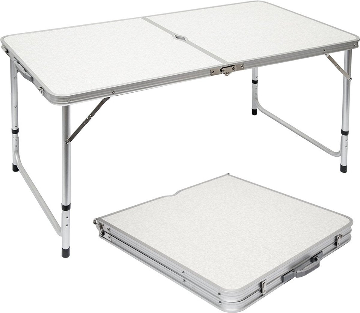  Inklapbare, In Hoogte Verstelbare Campingtafel 120x60x70cm Incl. 4 Inklapbare Krukken Campingtafel S