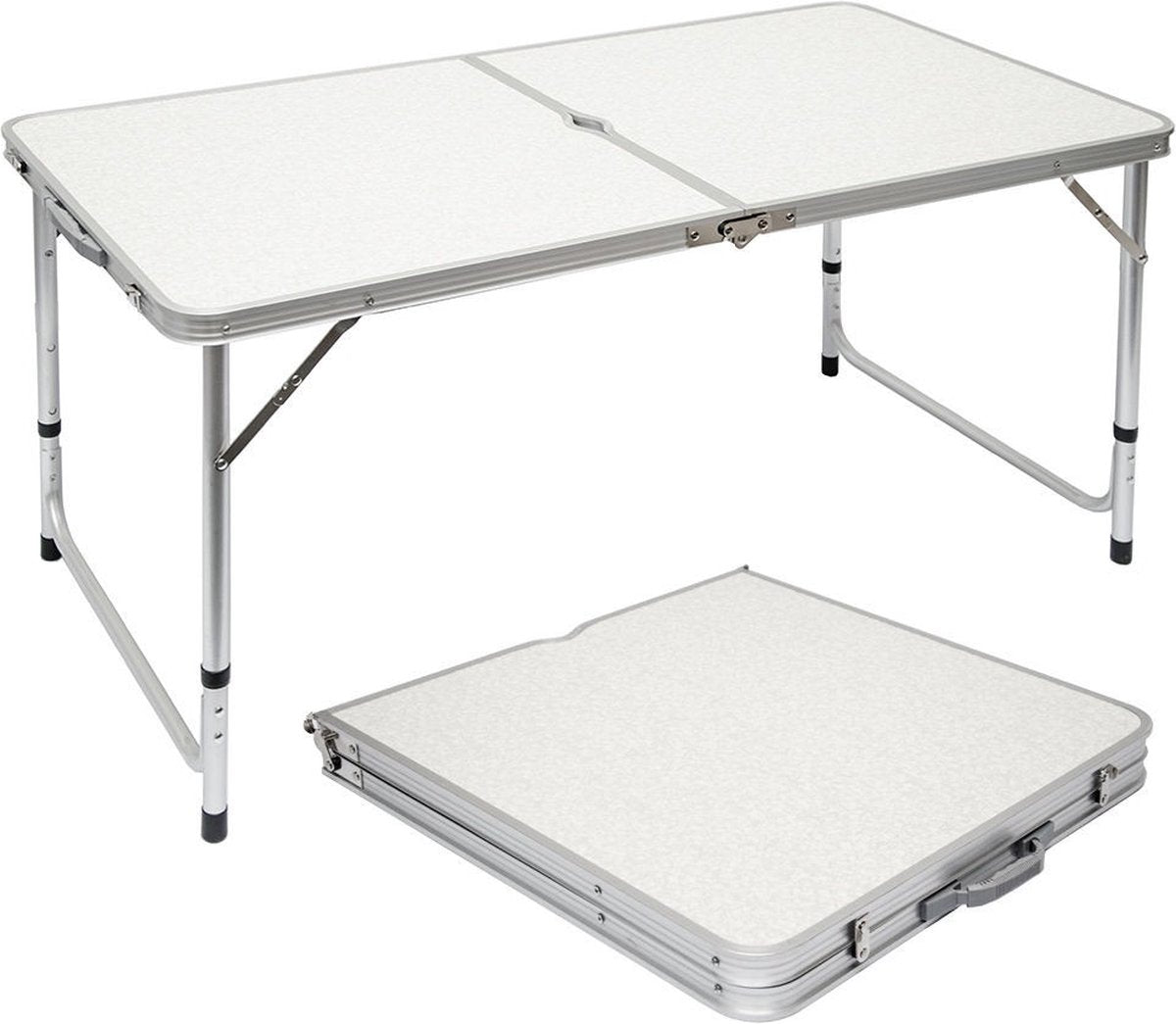  Aluminium Kampeertafel 120x60cm - Campingtafel Inklapbaar - 3-voudig Verstelbare Vouwtafel Grijs