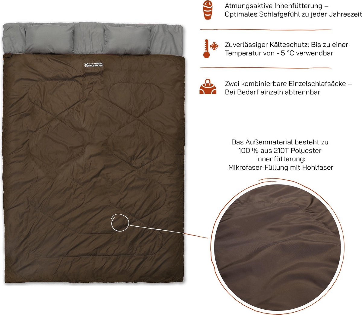  Where Tomorrow Double Slaapzak 220 X 150 Cm Diverse Kleuren - Bruin