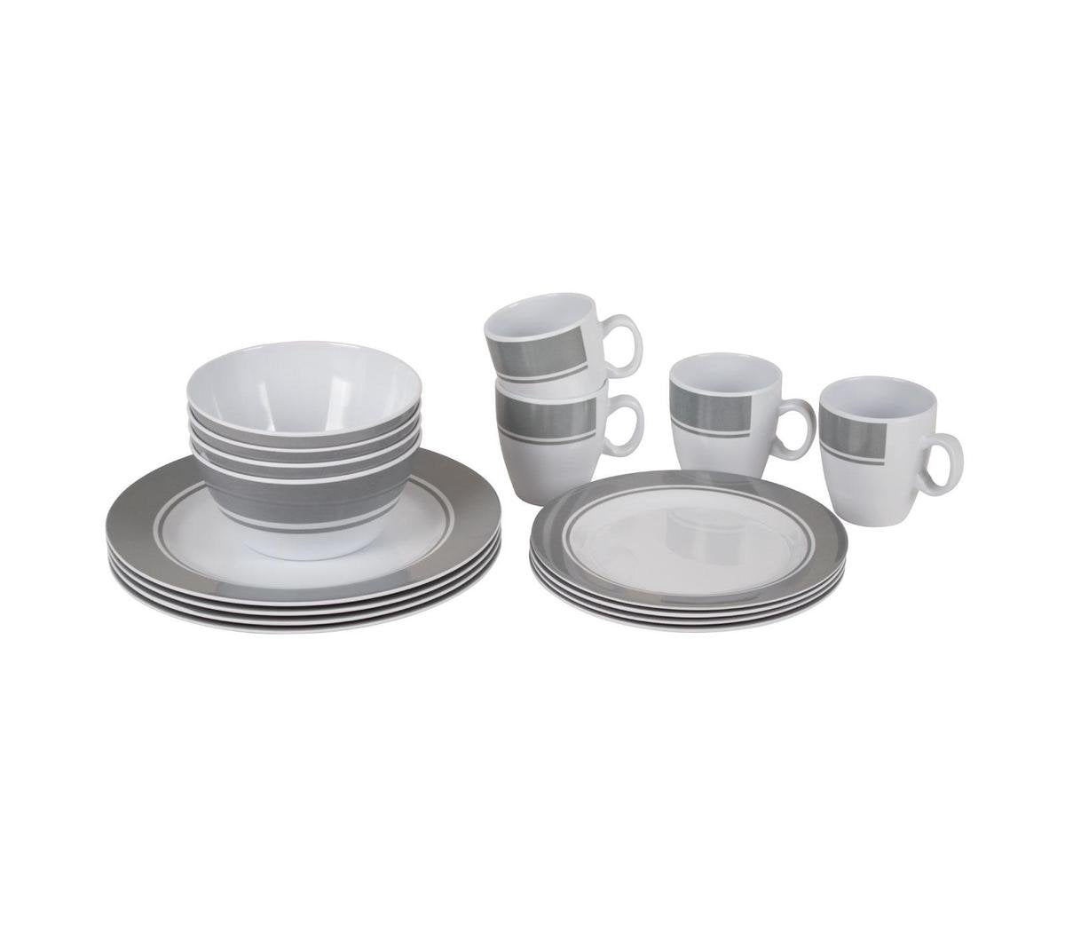  Bo-Camp - Servies - Classic - 16-Delig - Wit/Grijs