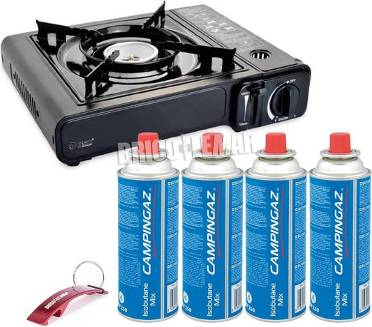  Borvat® |Draagbare Gasfornuis - Camping Kookstel - Inclusief 4 Gasflessen - Gas Stove - Gasfornuis - Kooktoestel - Outdoor - Op Reis + Gratis Smartphone Auto Magneethouder.