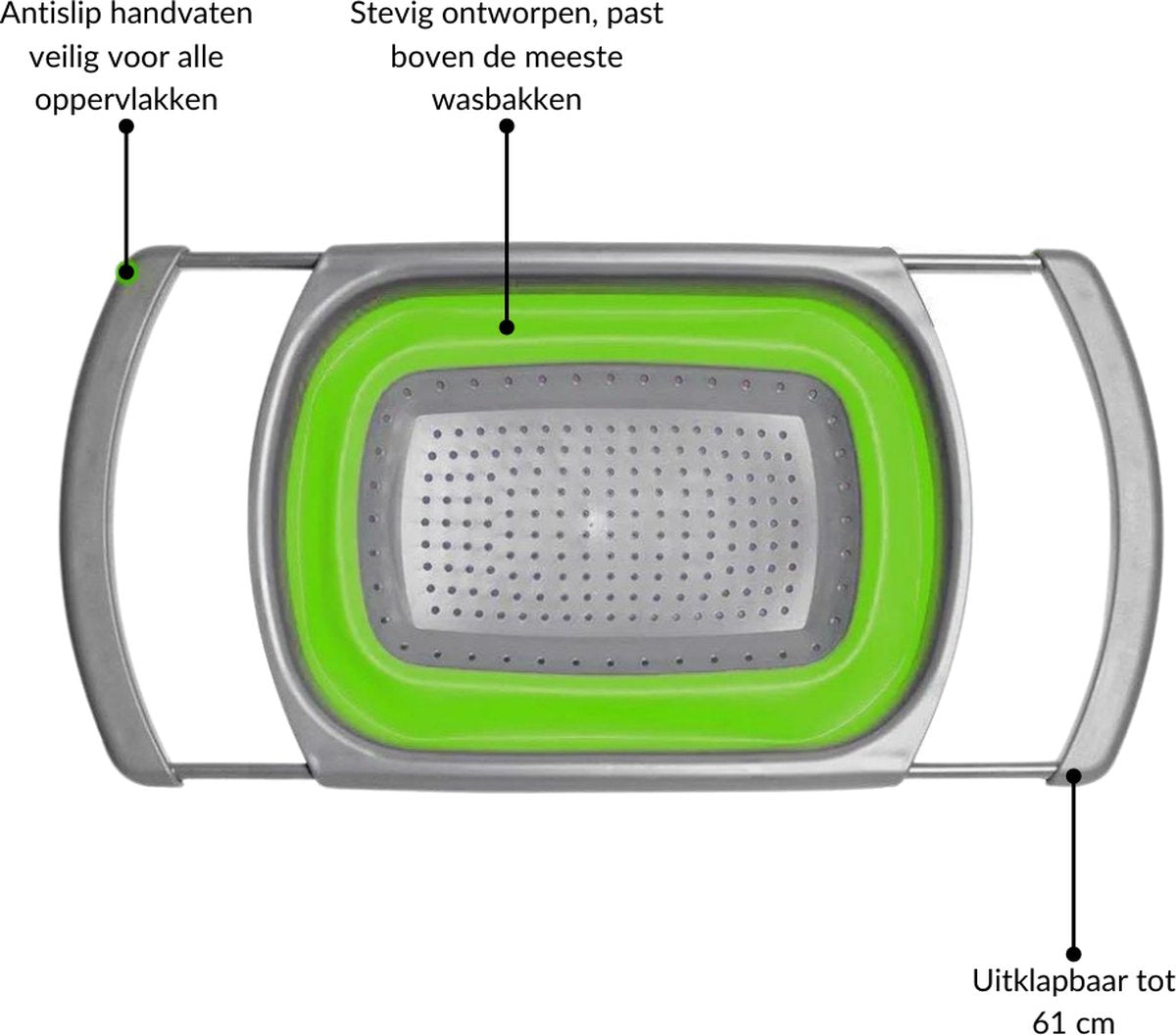  Buxibo - 3-Delige Keuken Vergiet Set Inklapbaar Groen/Grijs