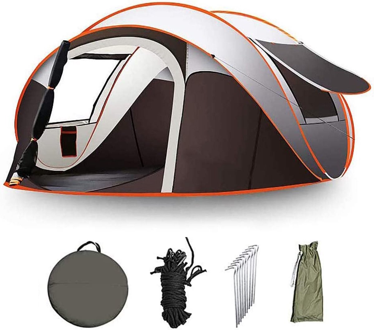  Fly Lab Luxe Pop Up Tent - Kampeer Tent - Grijs/Oranje - 4 Persoons