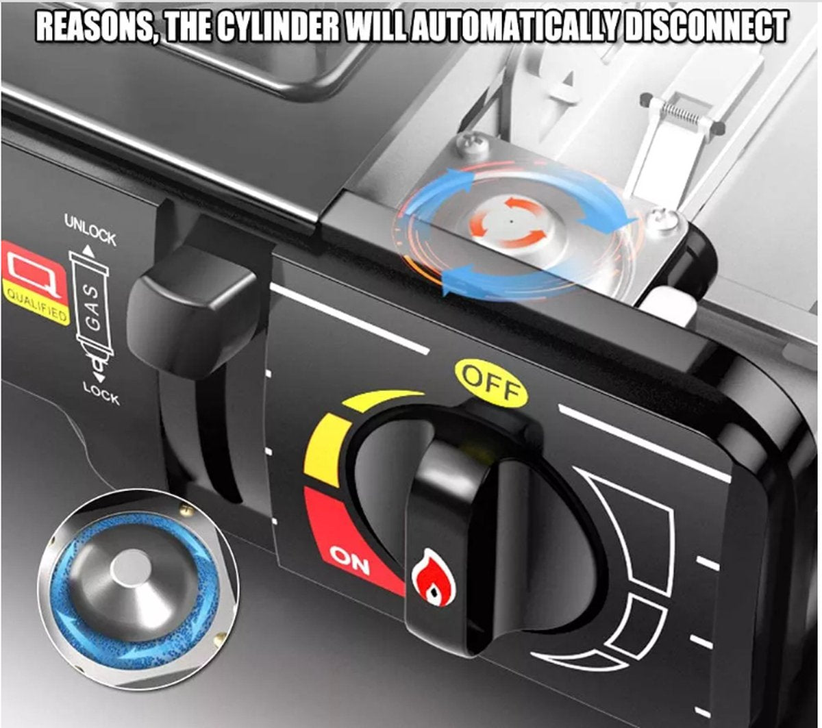  Camping Kooktoestel - Draagbaar Gasfornuis - Incl. 8x Gasflessen En Koffer