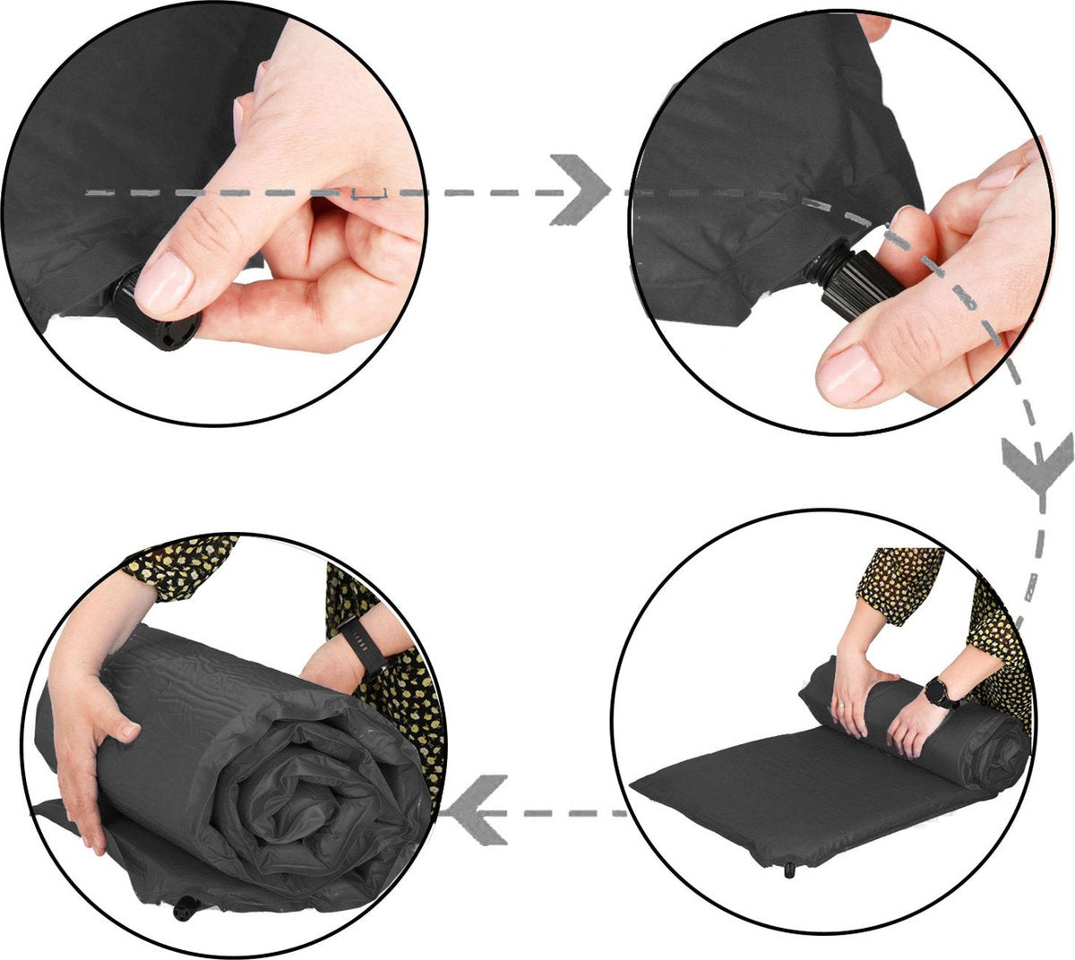  Springos Slaapmat | Zelfopblazend | 180 Cm | Inclusief Hoes | Zwart